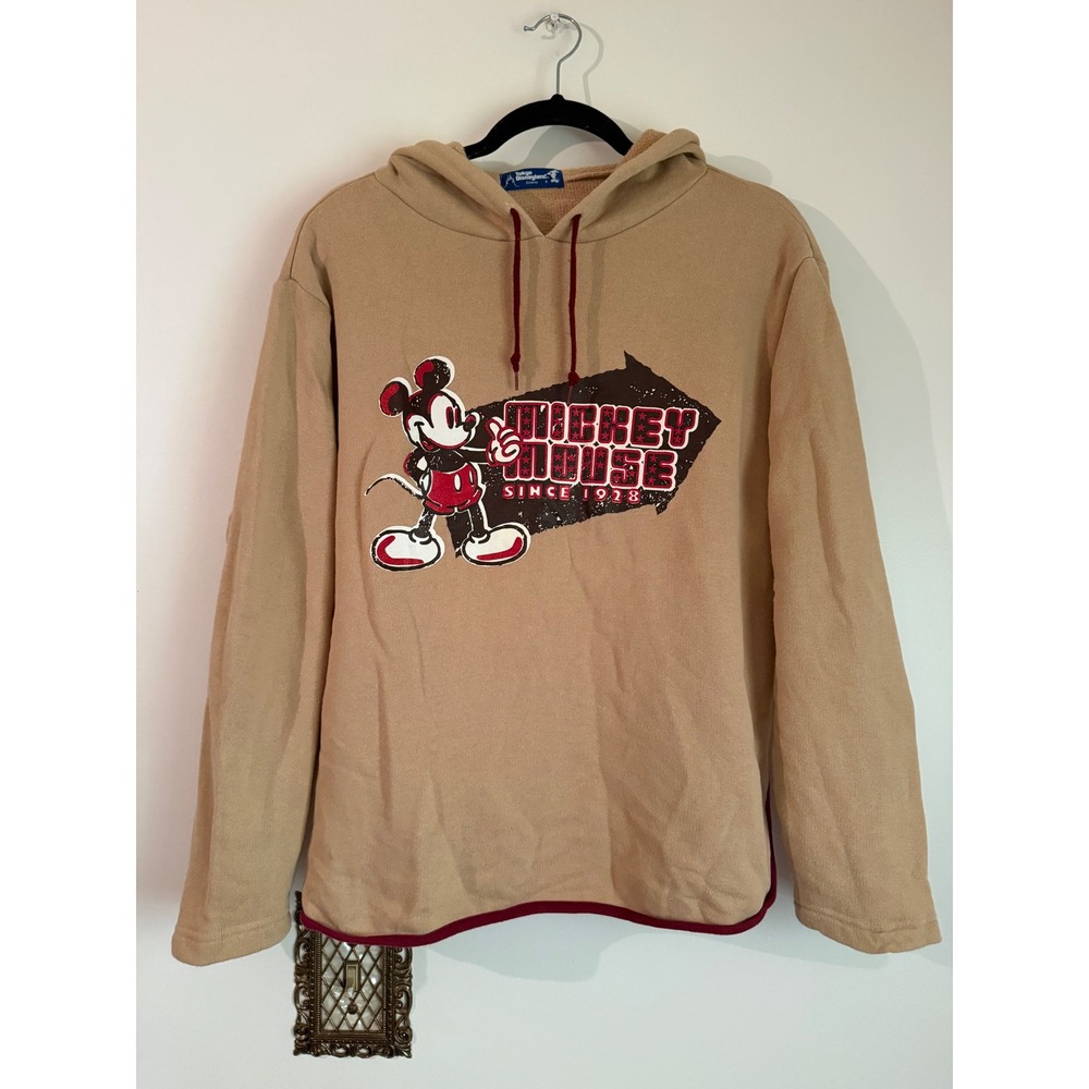 Tokyo Disneyland Mickey Mouse Hoodie Tan Size‎ Small Vintage Style Pullover